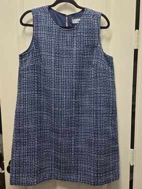 Lands' End Blue Tweed Sleeveless Shift Dress
